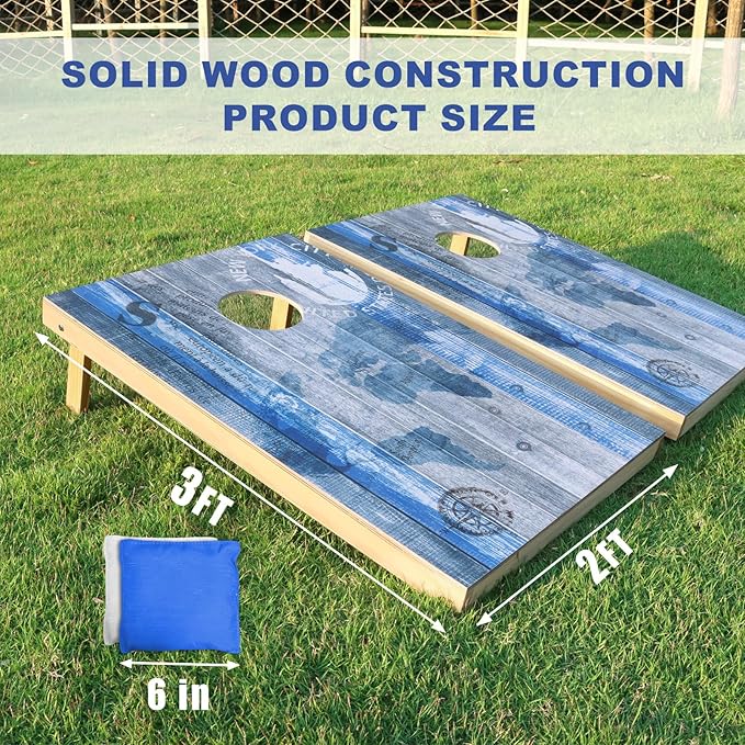 Cornhole Board Set, Regulation Size 4 x 2FT/3 x 2FT Solid Wood Corn Hole Game Set with 8 Bean Bags,2 Cornhole Boards and 1 Carry Bag for Outdoor Beach Toss Games Competitions