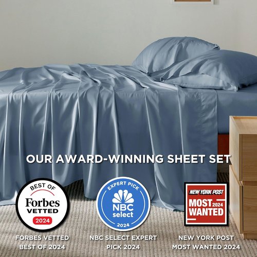 Bedsure Cooling California King Sheet Set - Breathable Rayon from Bamboo, Deep Pocket, Dusty Blue
