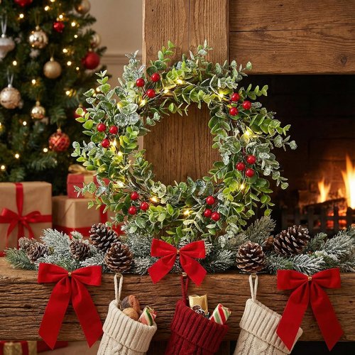 Beavorty Eucalyptus Leaves Wreaths - 2-Piece Candle Rings for Holiday Decor | Winter Centerpiece