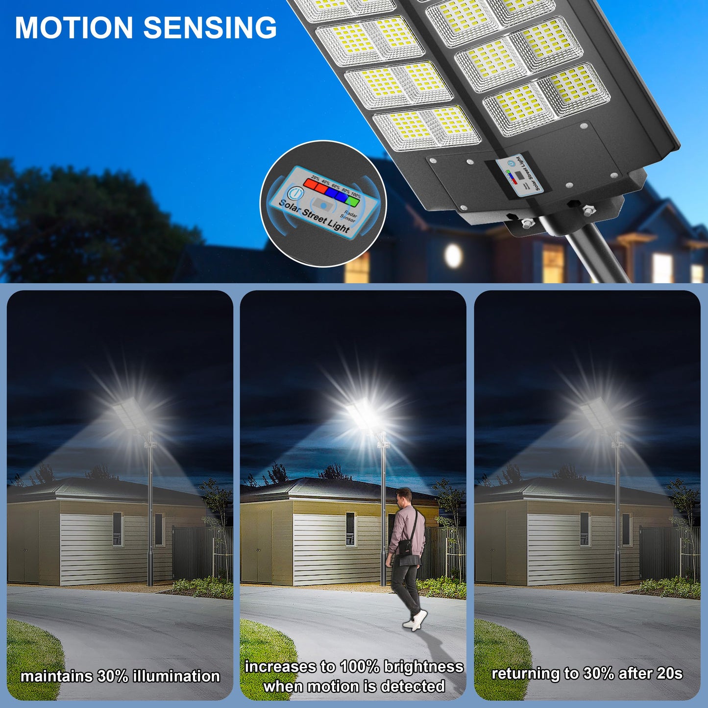 Jadisi 2-Pack Solar Street Light - 9000W Solar Street Lights Outdoor 300000LM, 7000K Commercial Parking Lot Light, Flood Outdoor Lights IP67 Waterproof with Motion Sensor, 3-Year Warranty