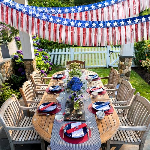 Mega-L 4th of July Decorations - 39 Feet Red, White & Blue Foil Fringe Garland & Tinsel Streamers