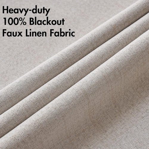 MIULEE 100% Blackout Linen Textured Curtains - Thermal Insulated Ivory Grommet Drapes | 52 x 120 Inch (2 Panels)