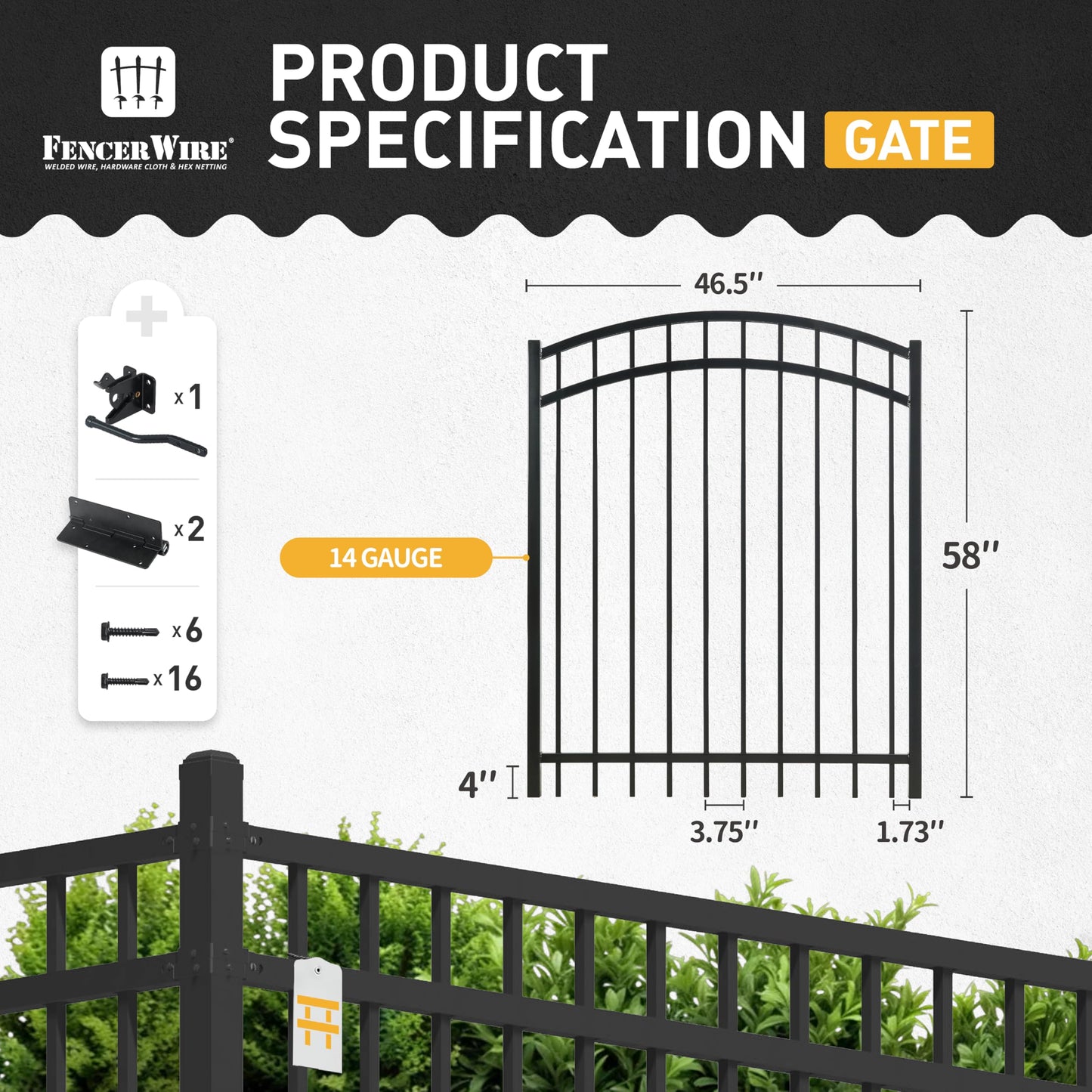 Fencer Wire Heavy Duty Arched Decorative Fence Gate, 5FT Height x 4FT Width Outdoor Fence Gate, Outdoor Anti-Rust Metal Steel Gate for Fencing Barrier, Garden Gate with Gate Lock