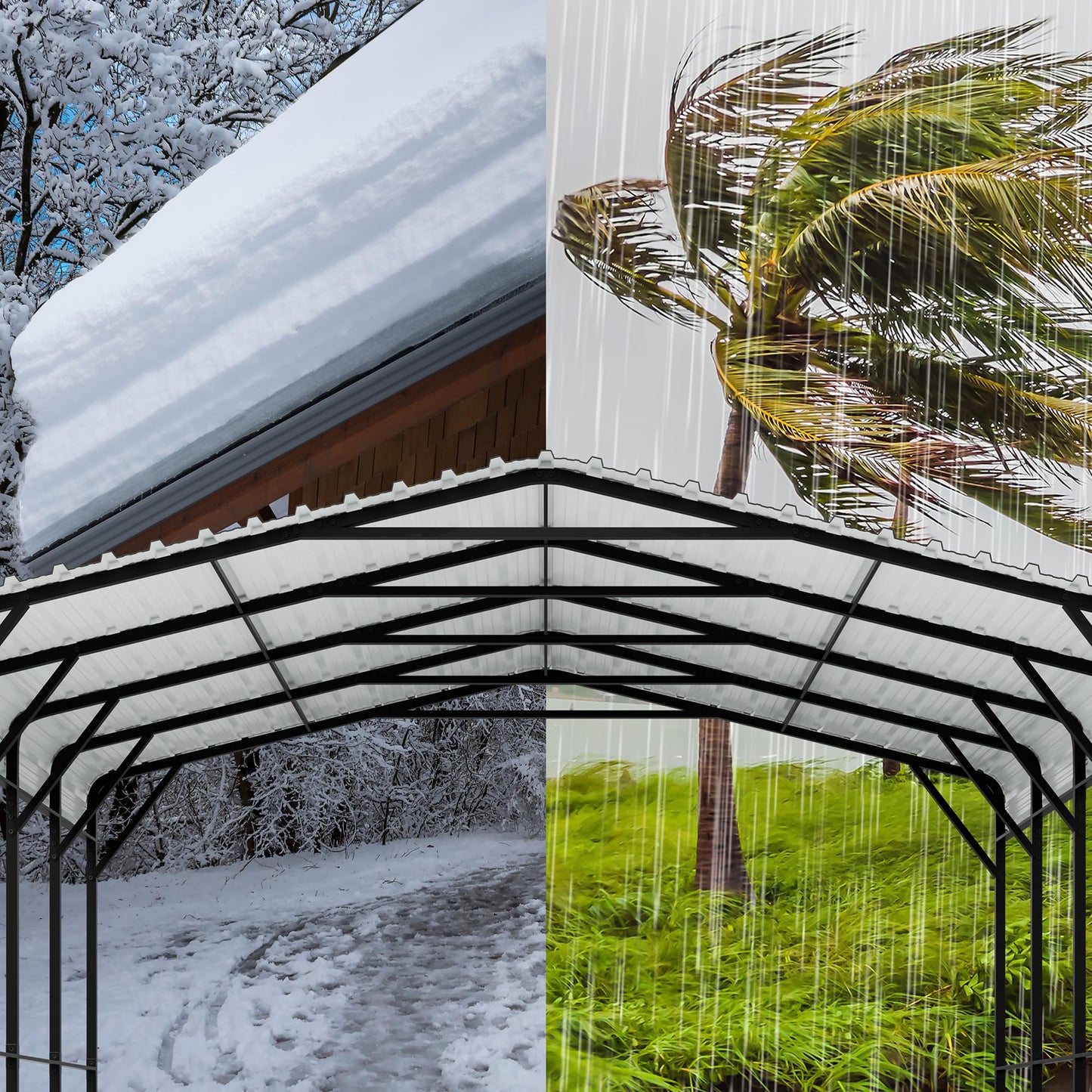 12x20 FT Heavy Duty Metal Carport, All-Weather Outdoor Vehicle Shelter with Steel Roof & Reinforced Frame, Permanent Car Canopy for Trucks, SUVs, Boats & Garden Storage, Gray