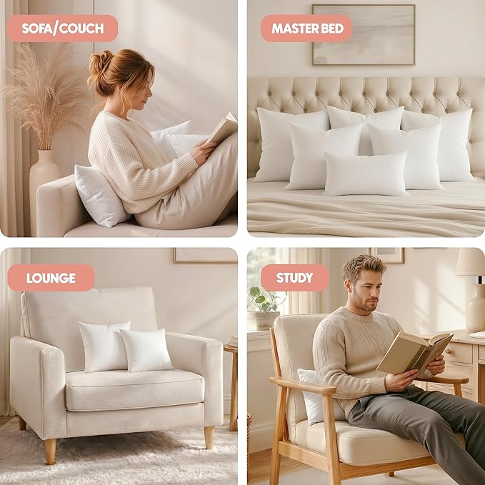 Utopia Bedding 12x12 Pillow Inserts, Set of 2, White – Indoor Decorative Throw Pillows for Bed, Sofa & Couch – Soft, Supportive & Fluffy Cushion Inserts
