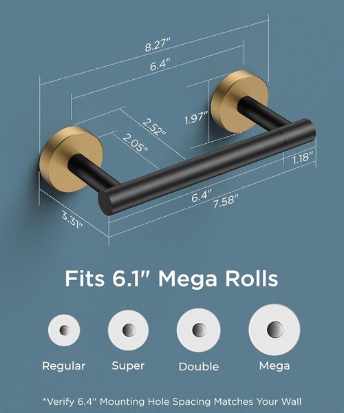 FORIOUS Toilet Paper Holder - Rustproof Stainless Steel Double Post Pivoting Design | Matte Black & Brushed Gold