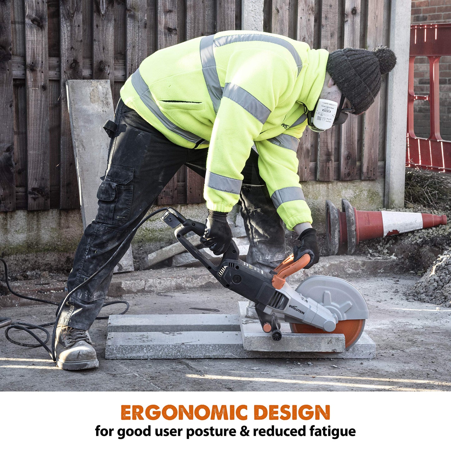 Evolution R255DCT | 10 in. Electric Concrete Saw | Premium Diamond Blade Included | 15A Motor | 4-1/16" Cut Depth | No Gas, No Fumes | Disc Cutter / Power Cutter / Cut-Off Saw | Brick & Masonry