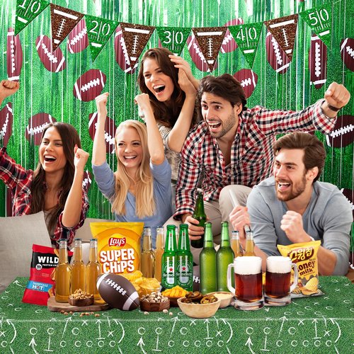 Football Party Decorations Photo Booth Prop, 2 Pcs 3.3x6.6 ft Foil Fringe Curtain Backdrop for Sports Party, Football Themed Decoration