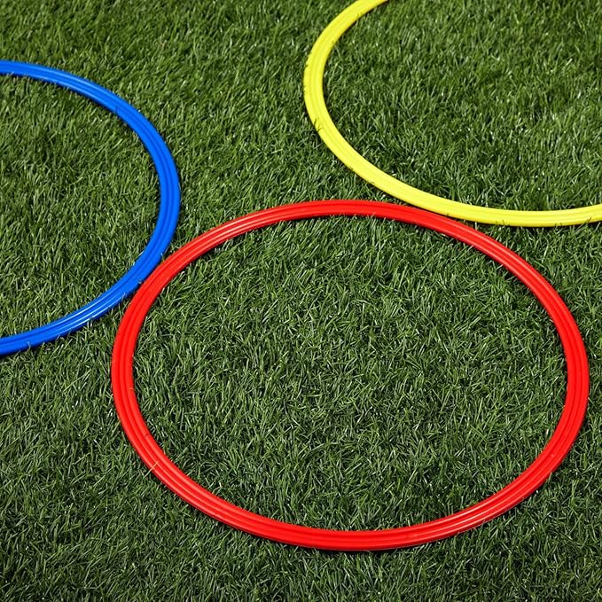 Juvale Agility Rings for Training - 24-Pack, 15.75-Inch, Red, Yellow, Blue & Green - Speed Agility Training Rings & Hula Hoops Bulk for Soccer & Football & Footwork Drills