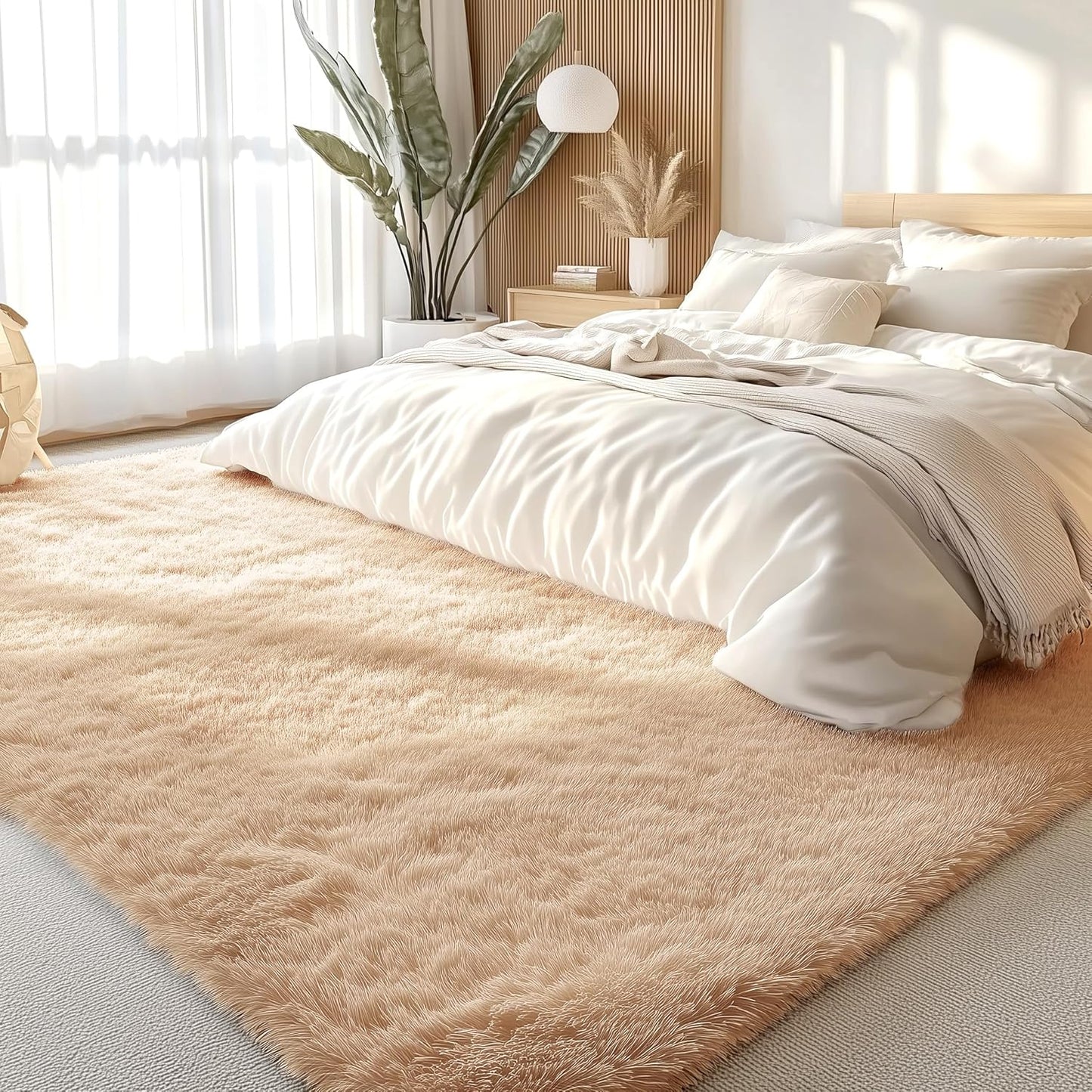 OLANLY Large Area Rug - Soft Fluffy Shaggy Carpet for Living Room & Bedroom | Machine Washable, Beige