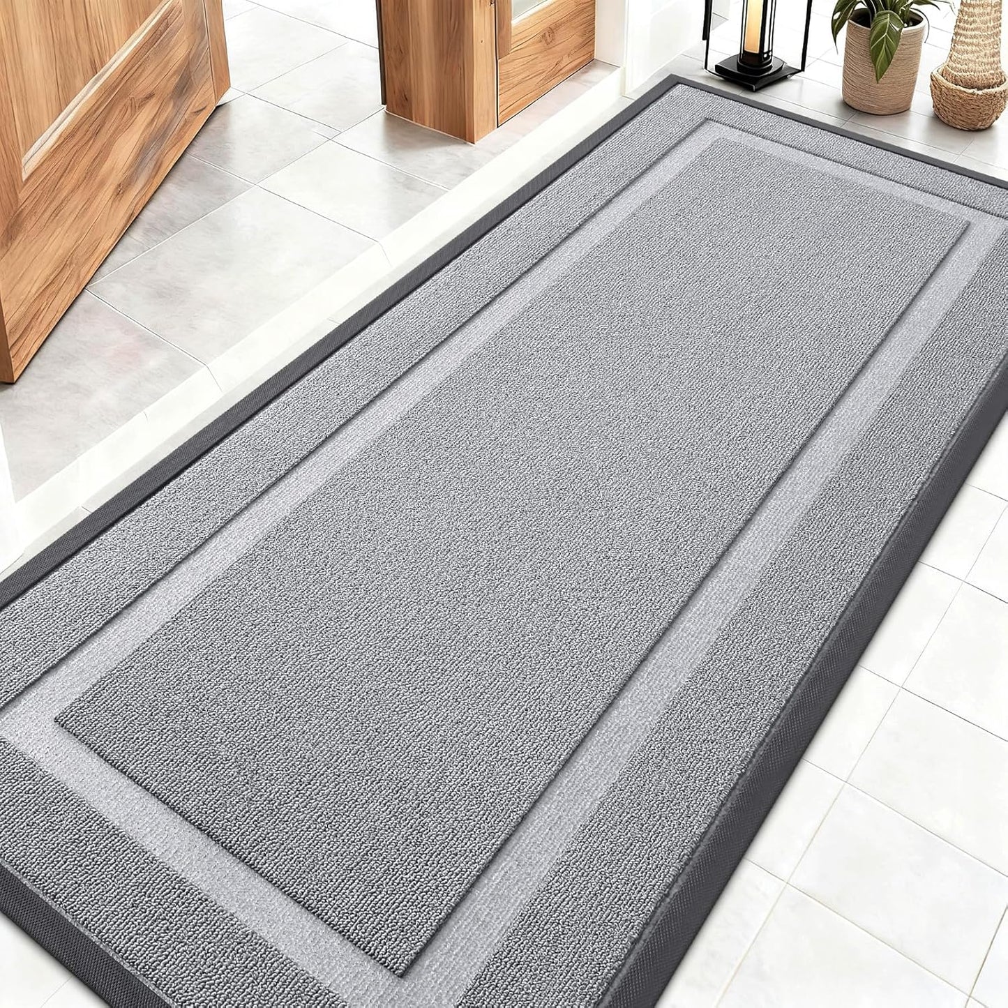 OLANLY Waterproof Front Door Mat - All-Season Indoor/Outdoor Doormat, Easy Clean, 59x23, Silver Gray