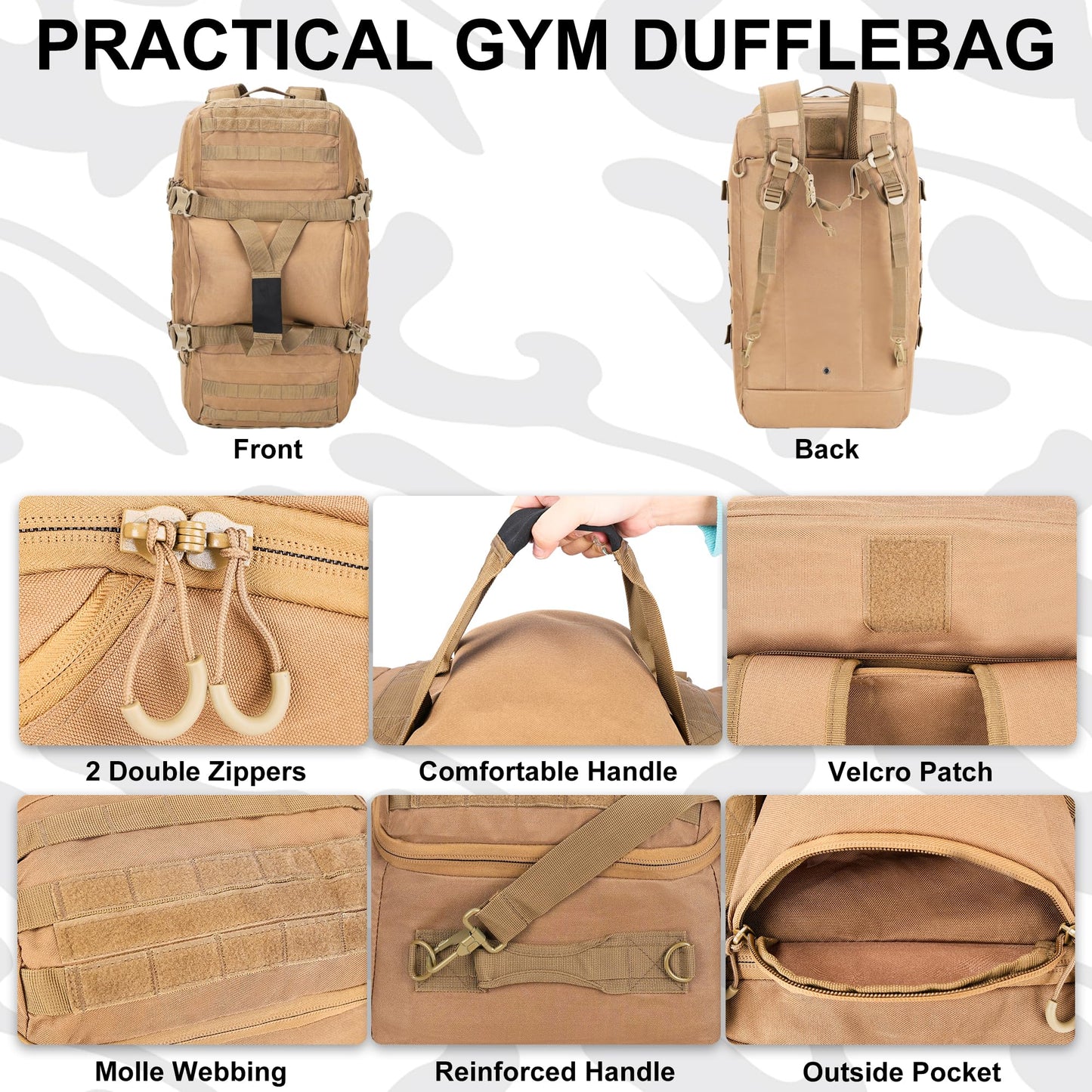 Gym Bag, 3-in-1 Duffel Backpack, Travel & Sports Bag for Outdoor, Tactical, Camping & Hunting – Weekend & Overnight Gear