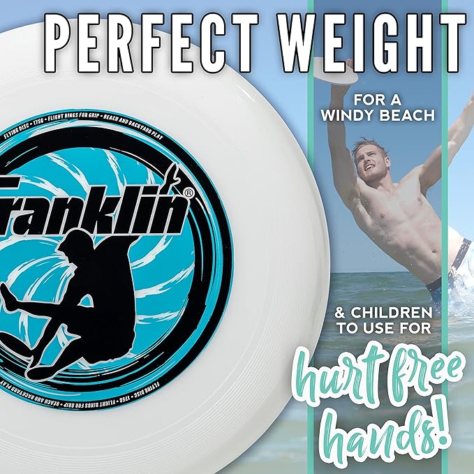 Franklin Sports Flying Disc - Disc for Beach, Backyard, Lawn, Park, Camping - 140 or 175 Grams - Perfect for Dogs - White