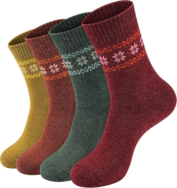NinetoFiveLife Pack of 4 Womens Merino Wool Socks Winter Hiking Socks Knit Outdoor Recreation Socks Warm Soft and Comfortable