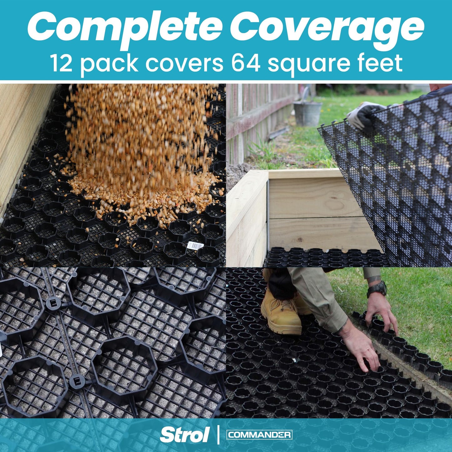 Strol PebbleLock Interlocking Permeable Paver Grid - Heavy-Duty Plastic Gravel Stabilizer Panels for Driveways, Parking Pads, Outdoor Flooring, Landscape Edging, Mud Control - 12-Pack (64 sq ft)