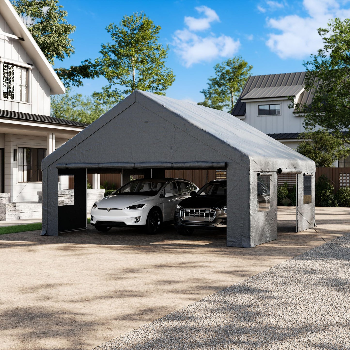 SUNBURY Heavy Duty 20x20ft Carport with Side Doors, Outdoor Storage Waterproof & UV-Resistant Garage Canopy, Portable Car Shelter for Cars, Trucks, Boats