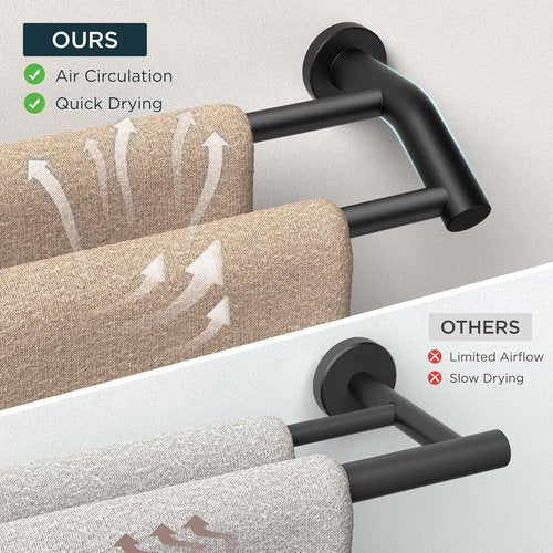 FORIOUS 24-Inch Double Towel Bar - Heavy Duty SUS304 Stainless Steel | Space-Saving Matte Black Design