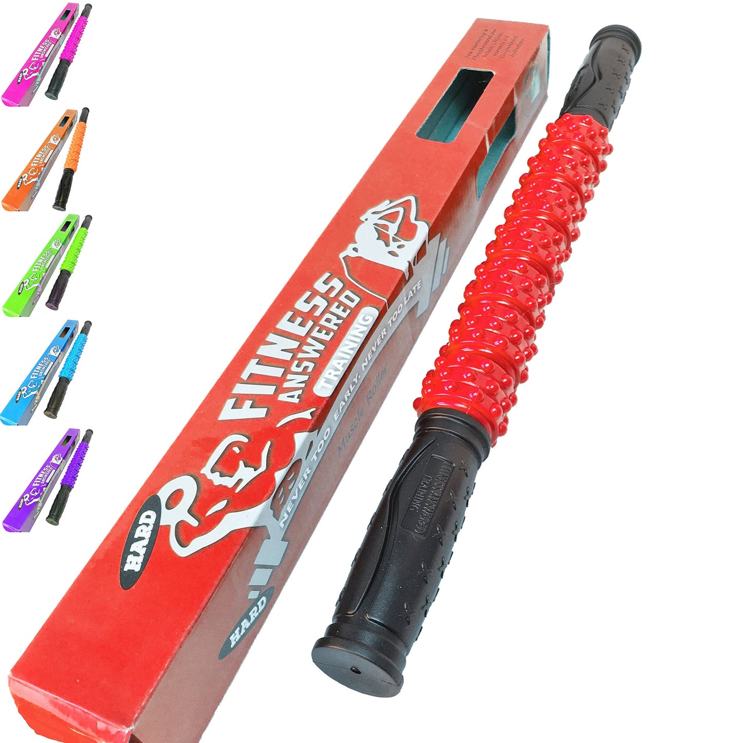 The Muscle Roller Stick, Massage for Legs | Great Gifts for Runners Men/Women, Athletes, Exercise - Shin Splints, Trigger Point - Red Elite Hard, 17"