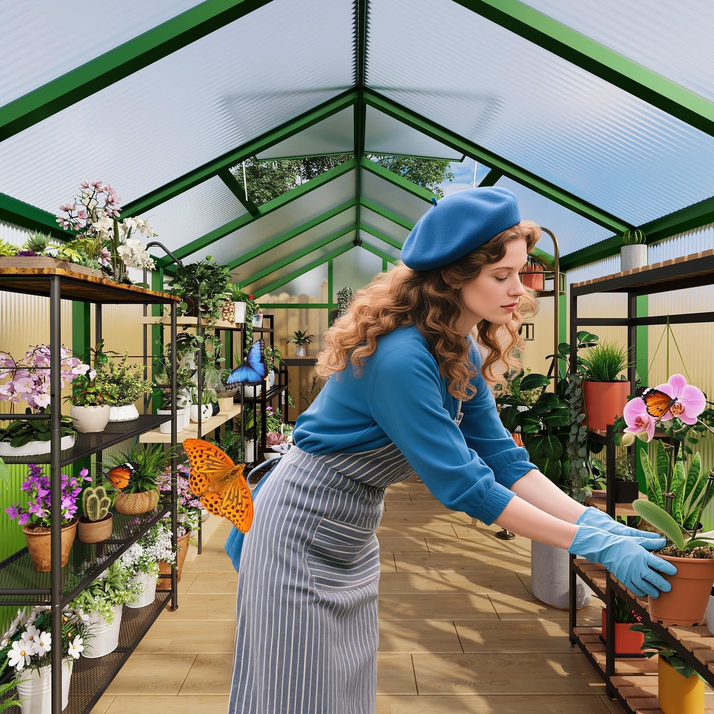 6x10 ft Outdoor Polycarbonate Greenhouse, Durable Aluminum Frame with Lockable Door, Adjustable Roof Vent, Ideal for Backyard, Patio, or Garden, All-Weather Green Houses for Outside Plant Growing