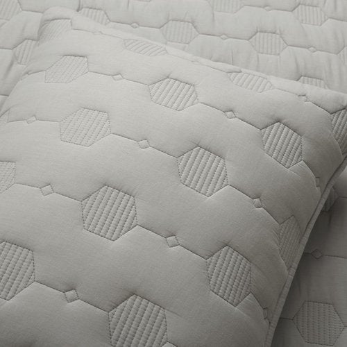 Lush Decor Hexagon Honeycomb Embroidered Textured Cotton Quilt Gray 3 Piece Set Full/Queen - Soft Lightweight Modern 3 Piece Bedding Set