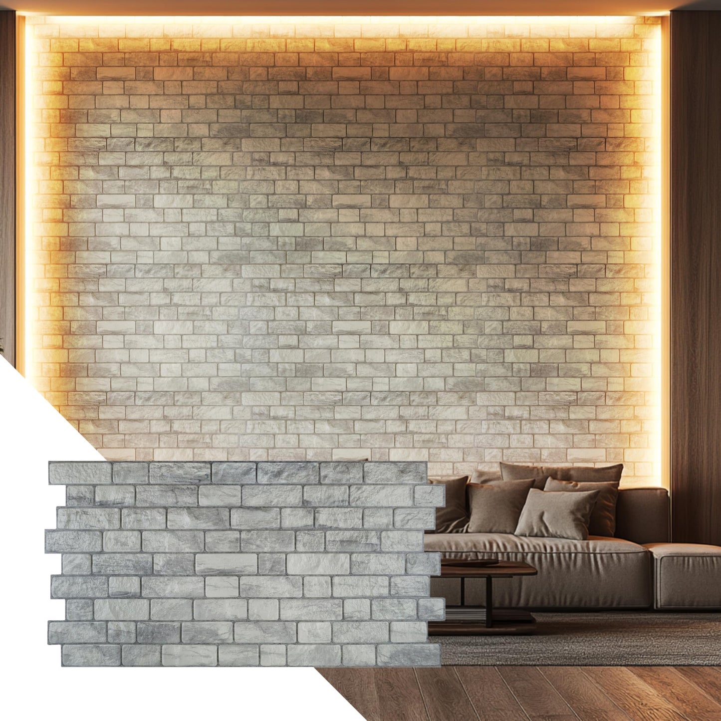 Dundee Deco 3D Wall Panels - Faux Bricks Textured PVC Wall Paneling for Interior Decor - Waterproof & Easy to Clean - 38" x 20" - Grey - Single Panel, Covers 5.2 sq ft