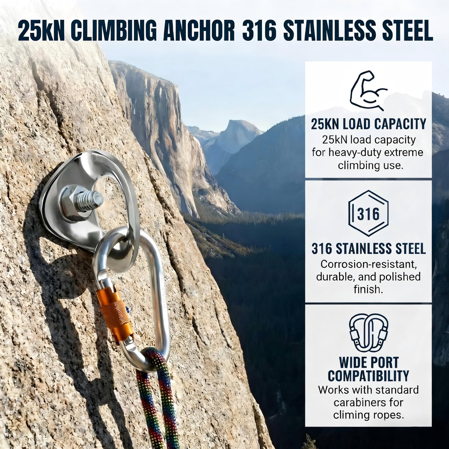 10Pack 25kN 316 Stainless Steel Climbing Bolt Hangers Professional Rock Climbing Anchors & Anchor Plate for Rappelling, Cave Exploration Aerial Work & Rescue, Heavy Duty Outdoor Climbing Gear