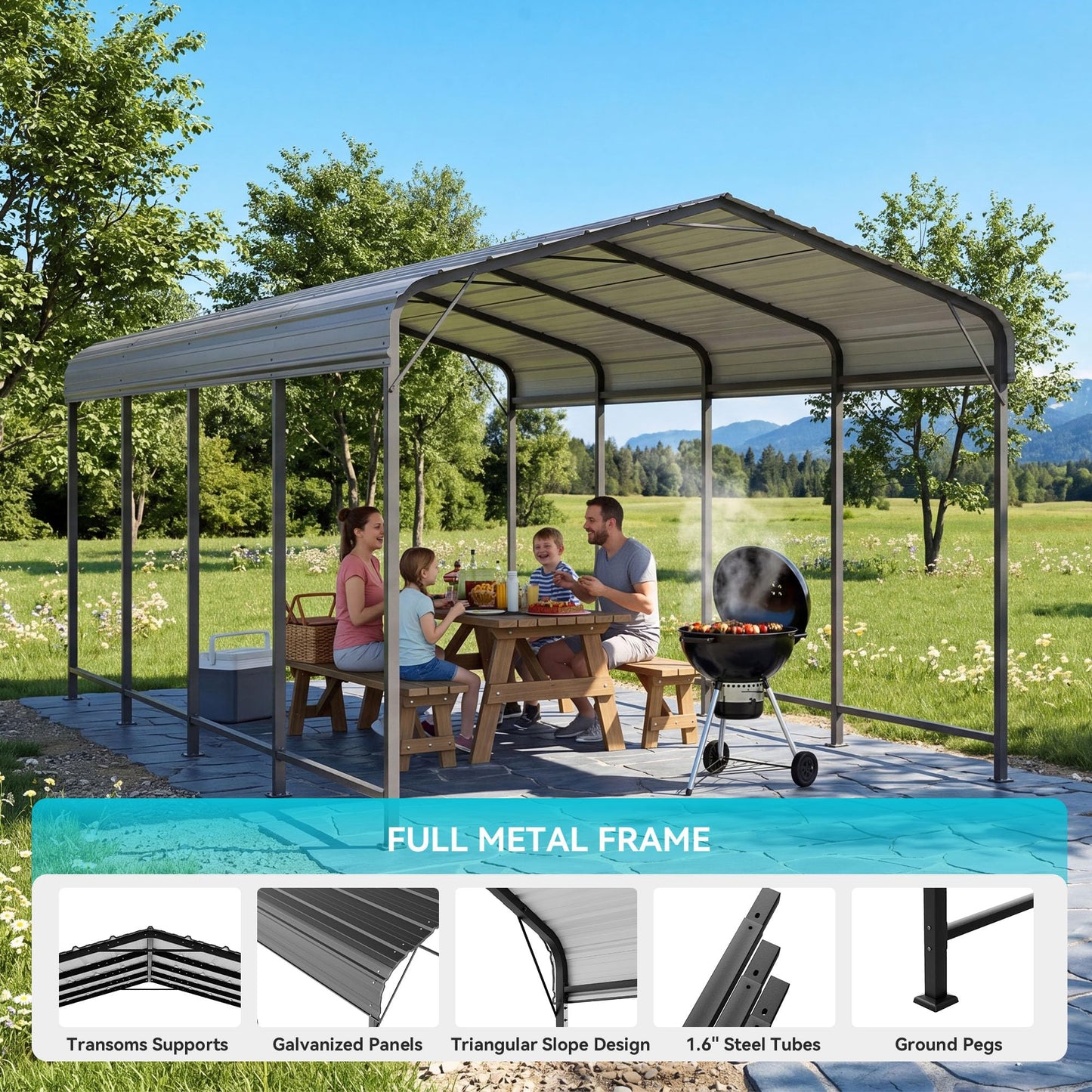 COSIEST 10x20 FT Heavy Duty Metal Carport, Galvanized Steel Roof All Weather Garage Canopy, Waterproof, Windproof, Outdoor Car Shelter for Car, Truck, Boats