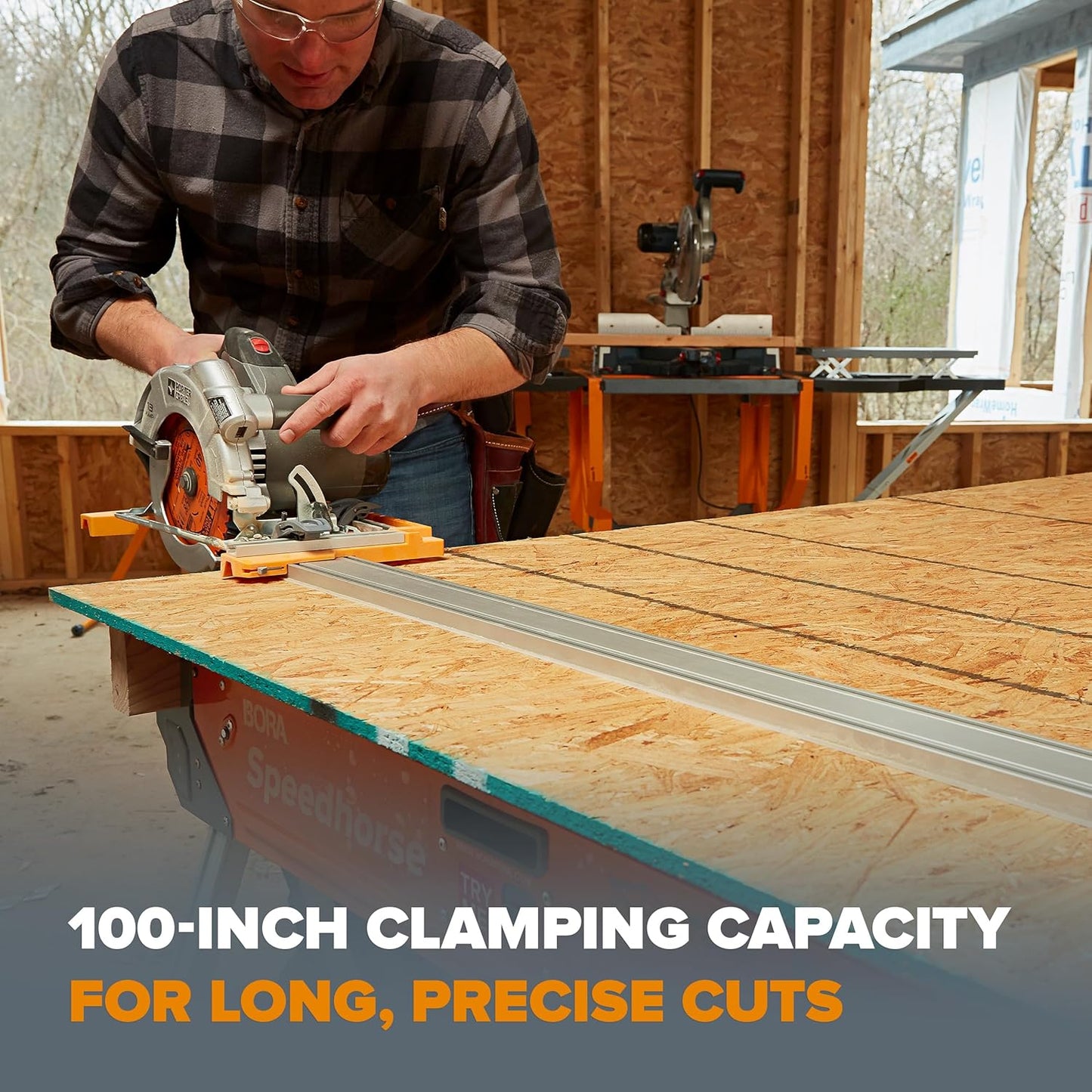 BORA NGX Clamp Edge Saw Guide - 100 Inch Aluminum Circular Saw Track for Precision Straight Cuts