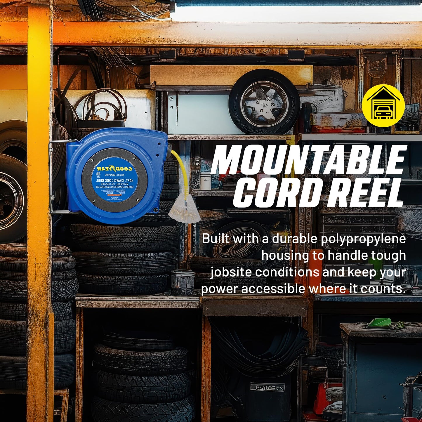 Goodyear Extension Cord Reels (12AWG x 40 FT (SJTOW Cable) w/LED Light-Up Tap)