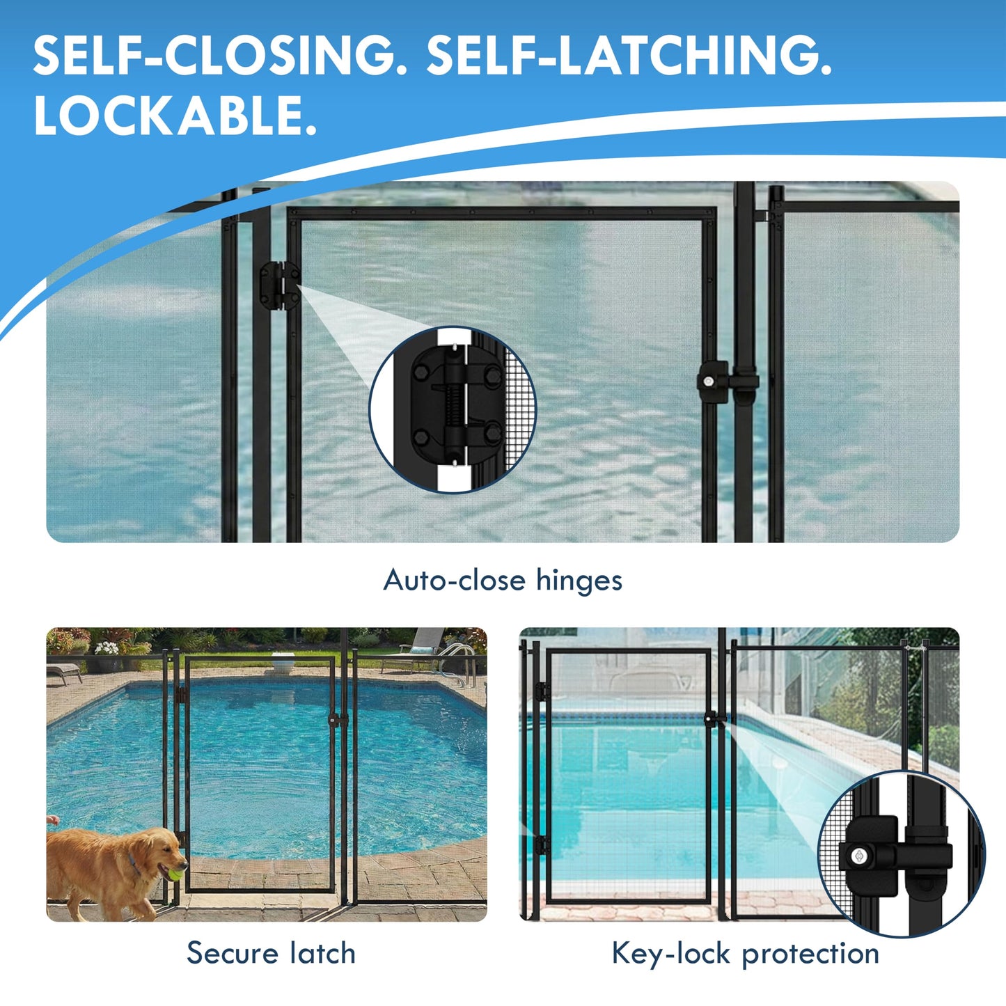 Pool Fence Gate Kit : 4-Foot Black, Self-Closing, Lockable & Ready to Install, Complete DIY Safety Fence Gate