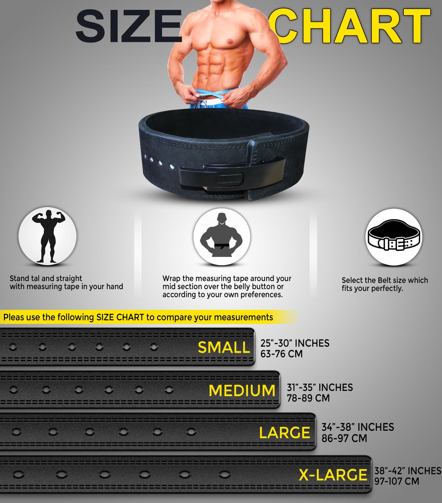 RAD Lever Weight Lifting Gym Belt for Men & Women, Size 25-42 Inches, Thick 10MM & Width 4 Inch, Jet Black Leather