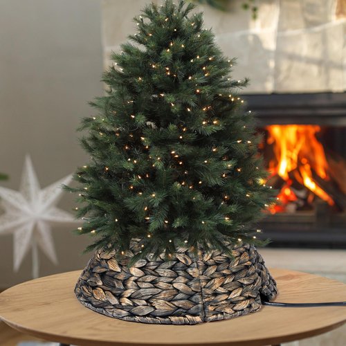 Mini 13.5 Inch Christmas Tree Collar, Woven Hyacinth Handmade 4-Piece Christmas Tree Collar with Prefabricated Opening, Suitable for Stairwells, Office Xmas Tree Base Decoration for Small Spaces