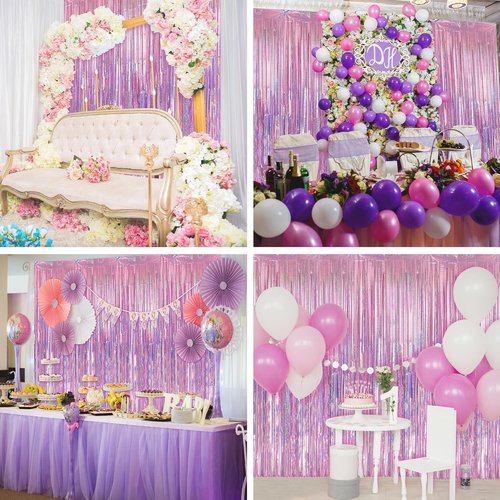 Crosize 7 Pack Laser Pink Foil Fringe Backdrop Curtains - 3.3 x 9.9 ft Tinsel Streamers for Parties | Photo Booth Decor