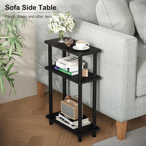 Apicizon Small Narrow Side Table - 3-Tier Slim End Table with Storage Shelf | Black