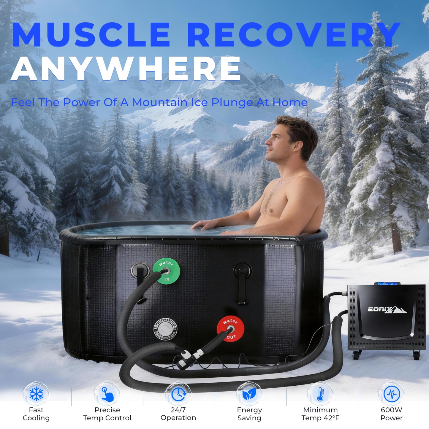 EONIX Upgrade 1/3 HP Cold Plunge Chiller,Ice Bath Water Chiller for Cold Plunge Tubs,42°F Cold Plunge Cooling System,Built-in Filter & Pump, Insulated Hoses,Ideal for Ice Bath Recovery,110V