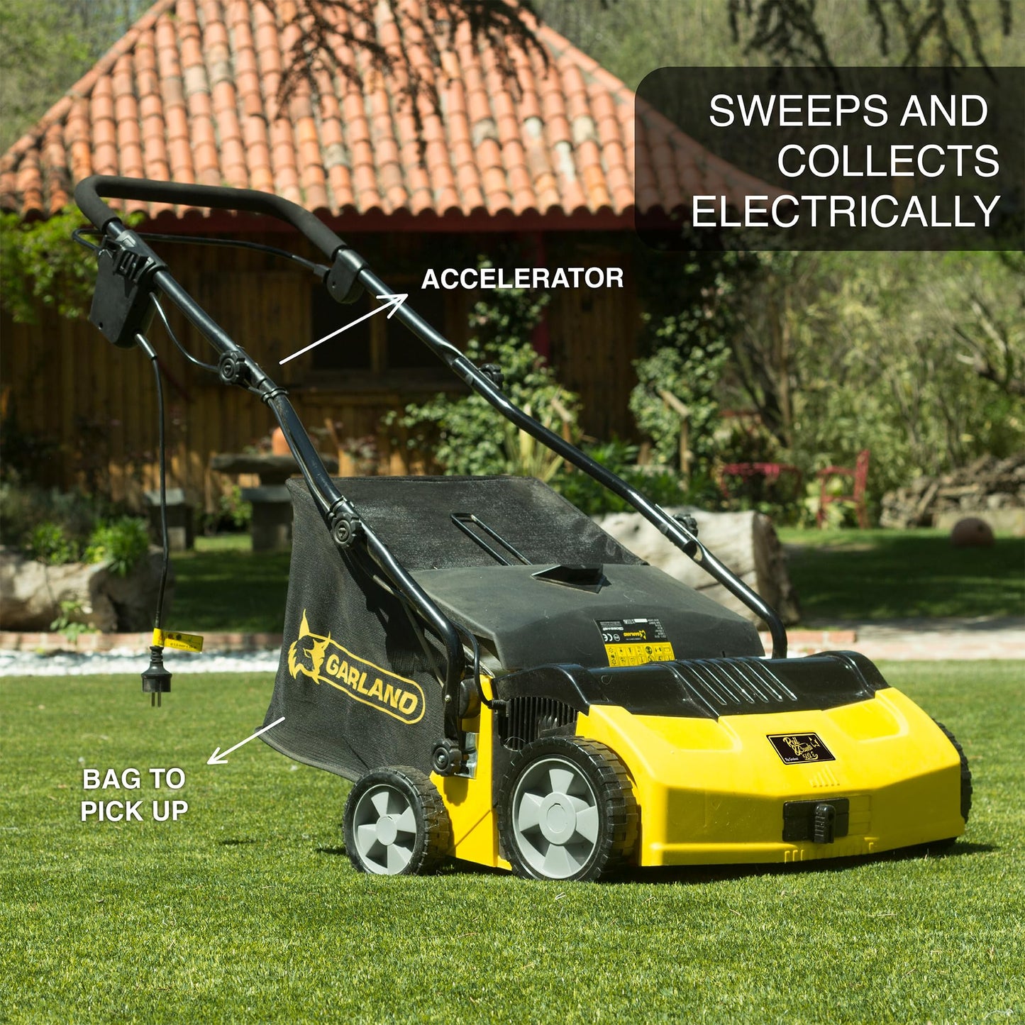 Artificial Turf Sweeper by Roll & Comb, Corded Electric Turf Comb for Synthetic Grass, 16" Working Width, 40L Leaf Collector, 1,600W Motor, Model 502e, 39.5lb