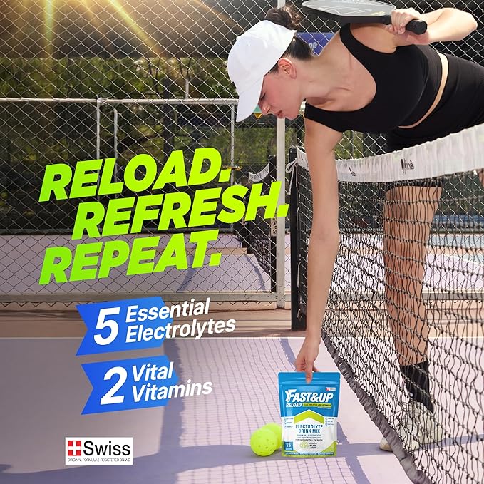 FAST&UP Reload – Lemon & Lime - Refreshing Electrolyte Drink Mix | Hydration Powder Packets | 1500 mg Electrolytes + Vitamins C & B12 | Easy to Open Single Serving Pack | 15 Servings