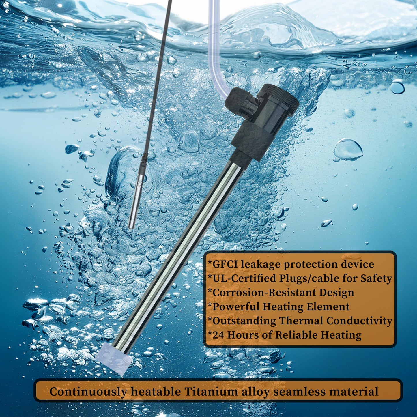 LASTINGCAPE 1800W Titanium Fully Submersible, Portable Baptistry & Hot Tub Immersion Water Heater with GFCI, Temp Control for Baptismal, Bathtubs, Swimming Pool, Above Ground Pool & Inflatable Pool