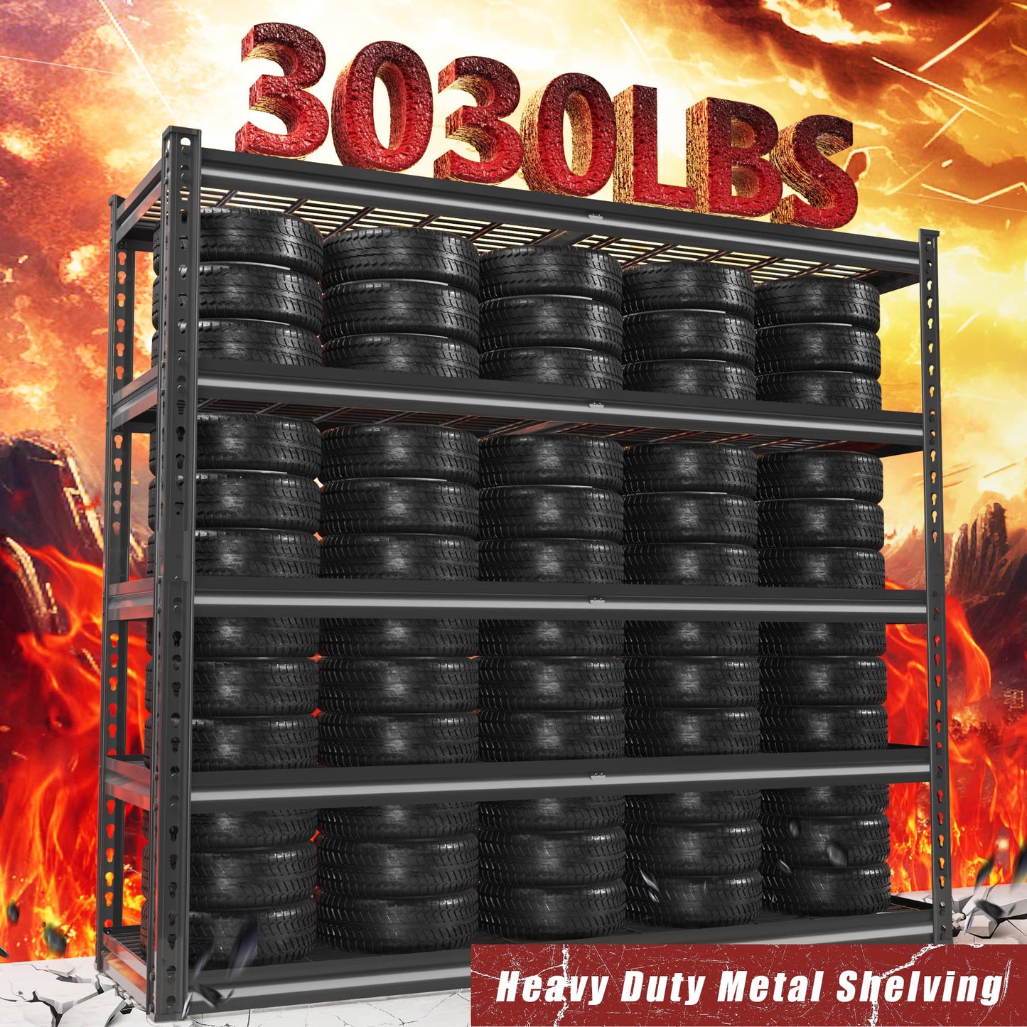 VDEVY 48" W Garage Shelving Heavy Duty,5-Tier Storage Shelves,3030LBS Adjustable Metal Shelving Units for Basement, Kitchen,Commercial,Warehouse,Pantry, 48" W x 72" H x 24" D