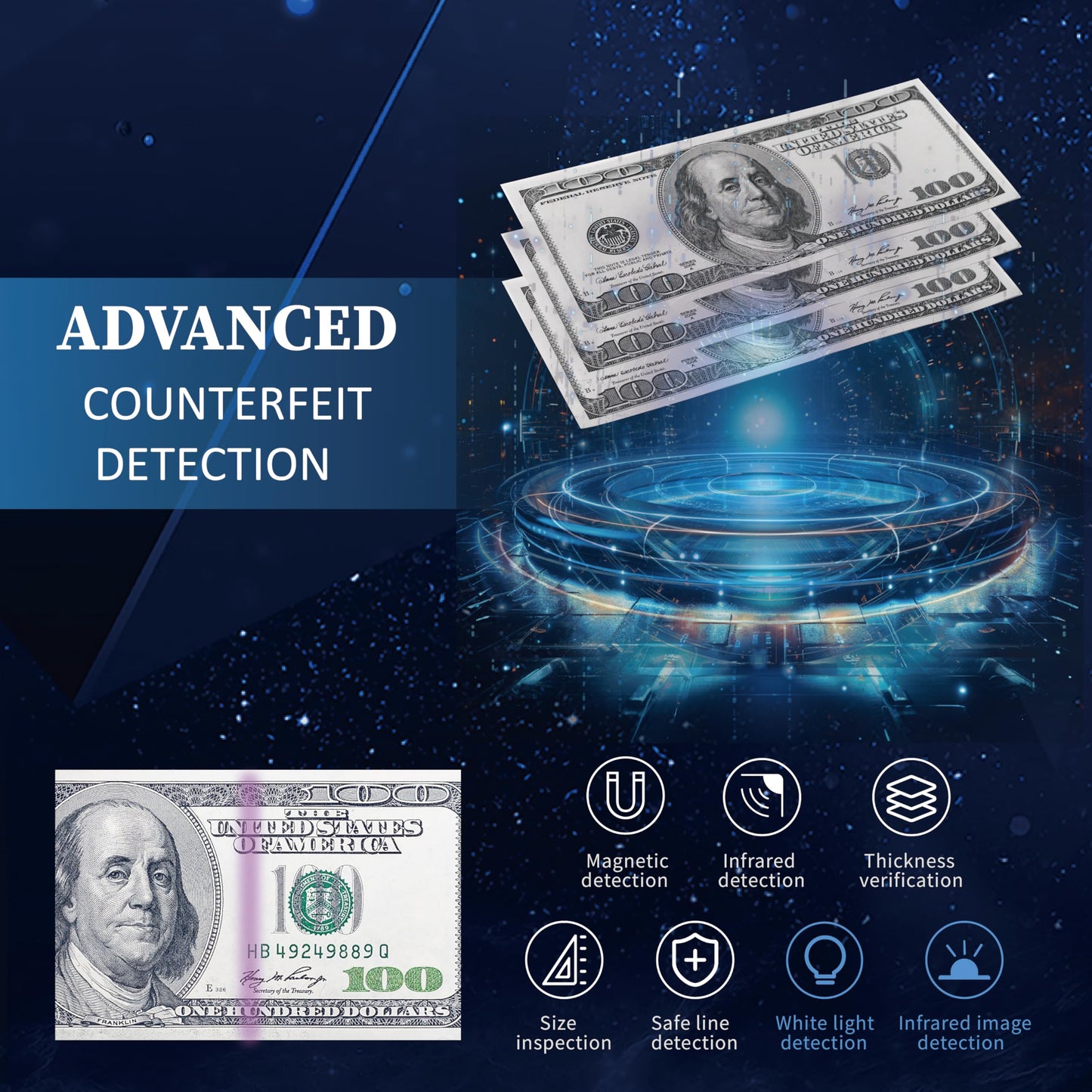 Oukeyer H-8700 Bank Grade Mixed Denomination Money Counter Machine, IMG/WL/UV/MG/IR/DD Counterfeit Detection, Bill Counter, Currecny Cash Counter, 3.5inch TFT Disaplay, Built-in Printer