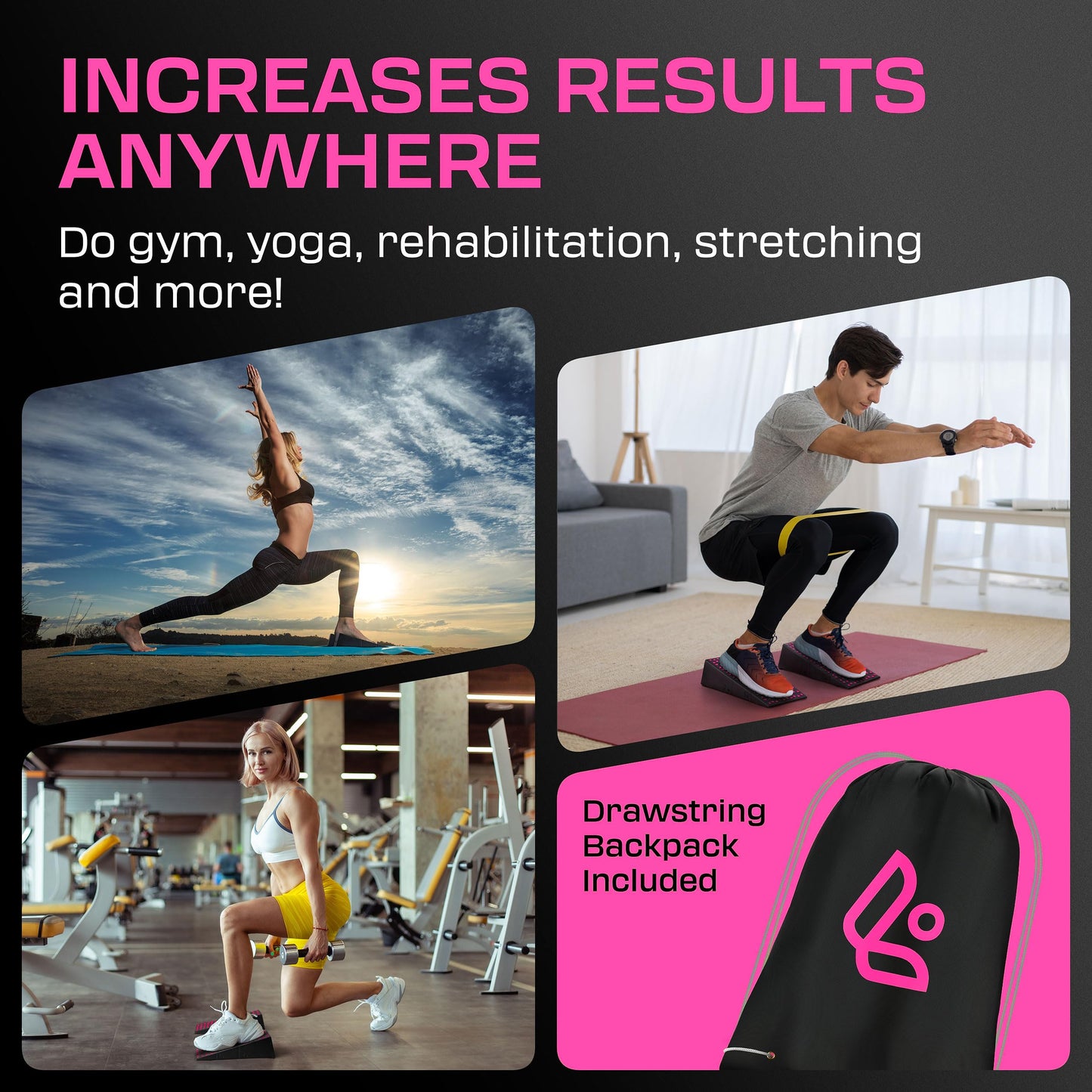 Flexelent Squat Wedge Block Pair - Heel Elevated Squat Wedge for Deeper Squats, Heavy Lifting and Better Form - 17° Angle Exercise Wedges, Slant Board for Squats with Carry Backpack - Pink Power