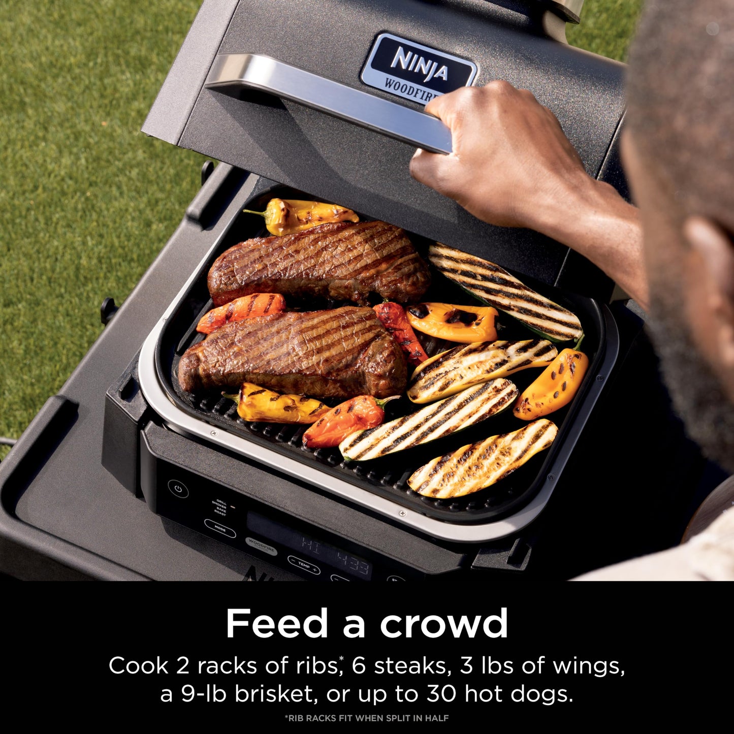 Ninja Woodfire Outdoor Grill & Smoker, 4-in-1 Functionality, Grill, Smoke, Bake, Roast, Authentic Woodfire Flavors, Electric Heat, OG301