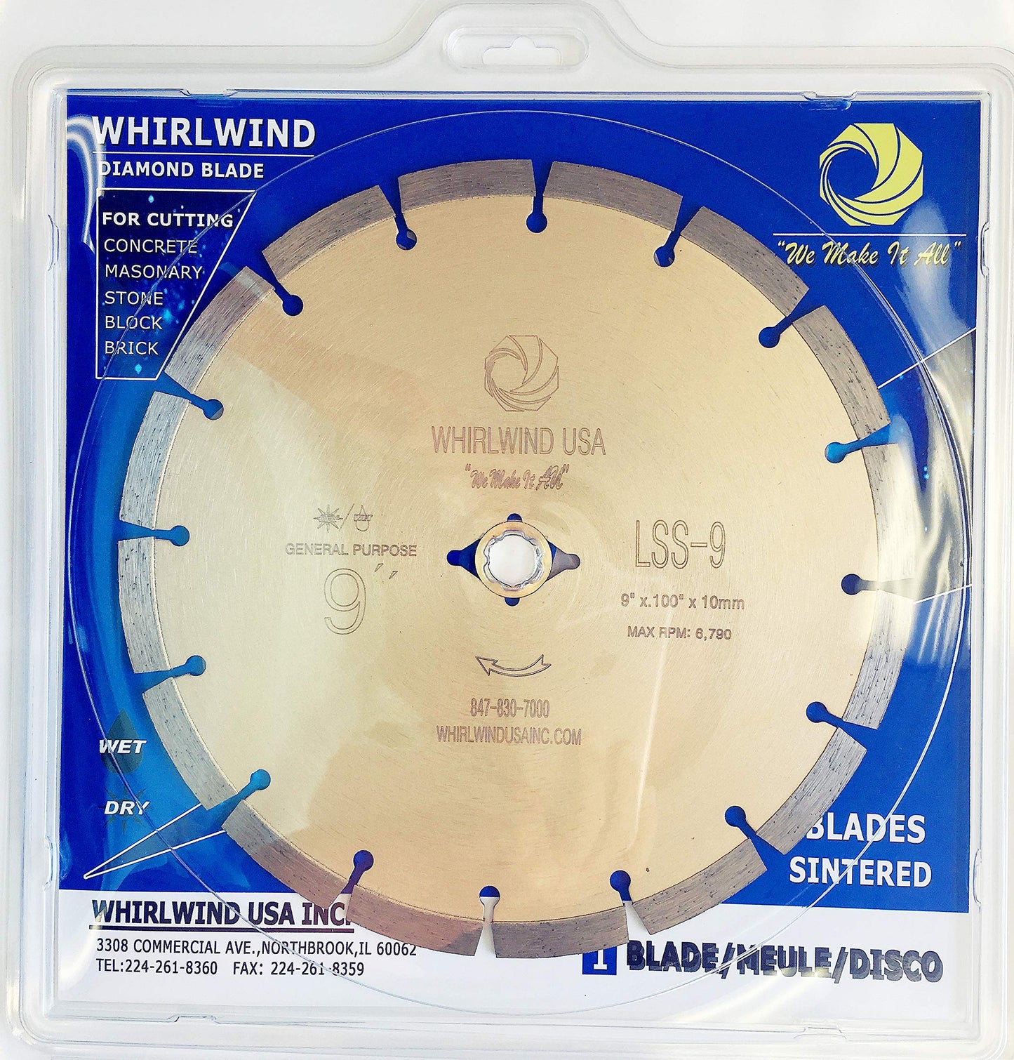Whirlwind USA LSS 9 inch Dry or Wet Cutting General Purpose Power Saw Segmented Diamond Blades for Masonry Brick/Block Pavers Concrete Stone (9")