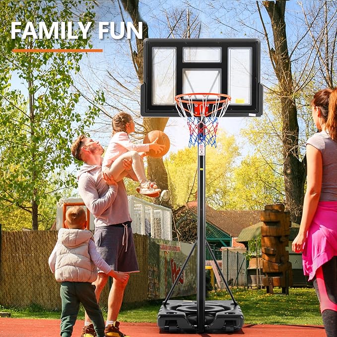 Sweetcrispy Portable Basketball Hoop Outdoor 6.1-10FT Adjustable Height, 44 Inch Shatterproof Backboard/Shock Absorbent Rim, Fillable Base, 2 Wheels for Backyard/Driveway