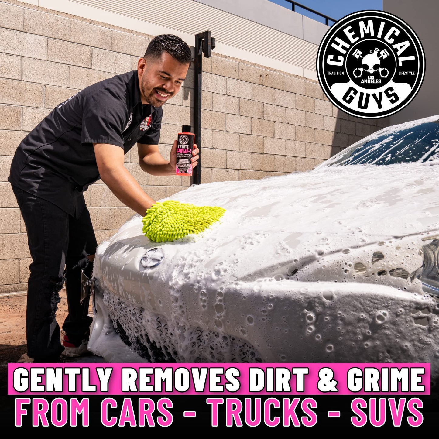 Chemical Guys Two Car Wash Bucket Kit with Dual Dirt Trap Filters, Chenille Wash Mitt, Mr. Pink, Citrus Wash, After Wash, and Drying Towel - 11 Items - Two Bucket Method Complete Setup