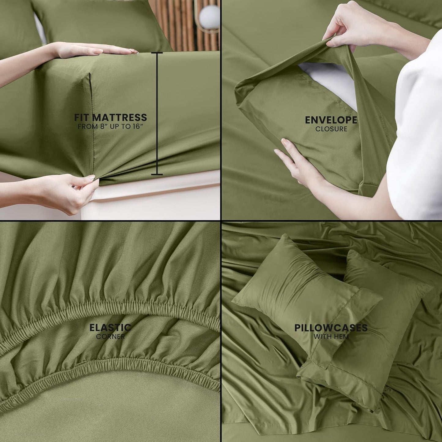 Utopia Bedding Queen Size Sheet Set - Soft, Breathable Microfiber in Olive | 4-Piece with Fitted & Flat Sheets, 2 Pillowcases