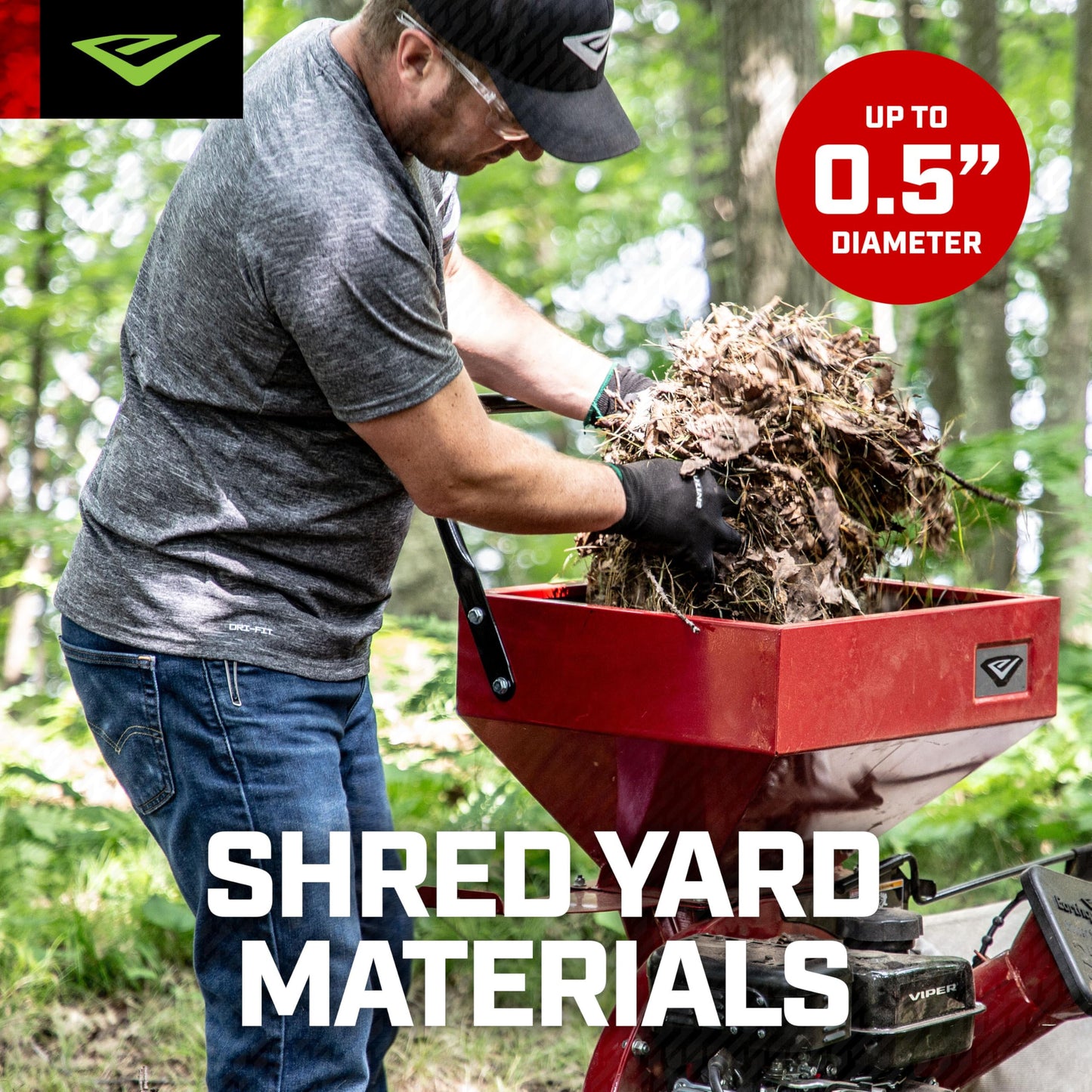 Earthquake 33968 K32 Chipper Shredder, Heavy Duty 212cc 4 Cycle Viper Engine, Chip Branches up to 3” in Diameter, 20:1 Reduction, Airless Wheels, Included Debris Bag, Red