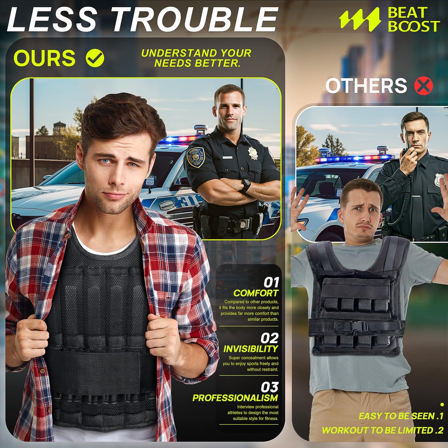 BeatBoost Weighted Vest Men 20 lb Adjustable Weighted Vest with Steel Plates Weights for Walking Strength Training Running Workout