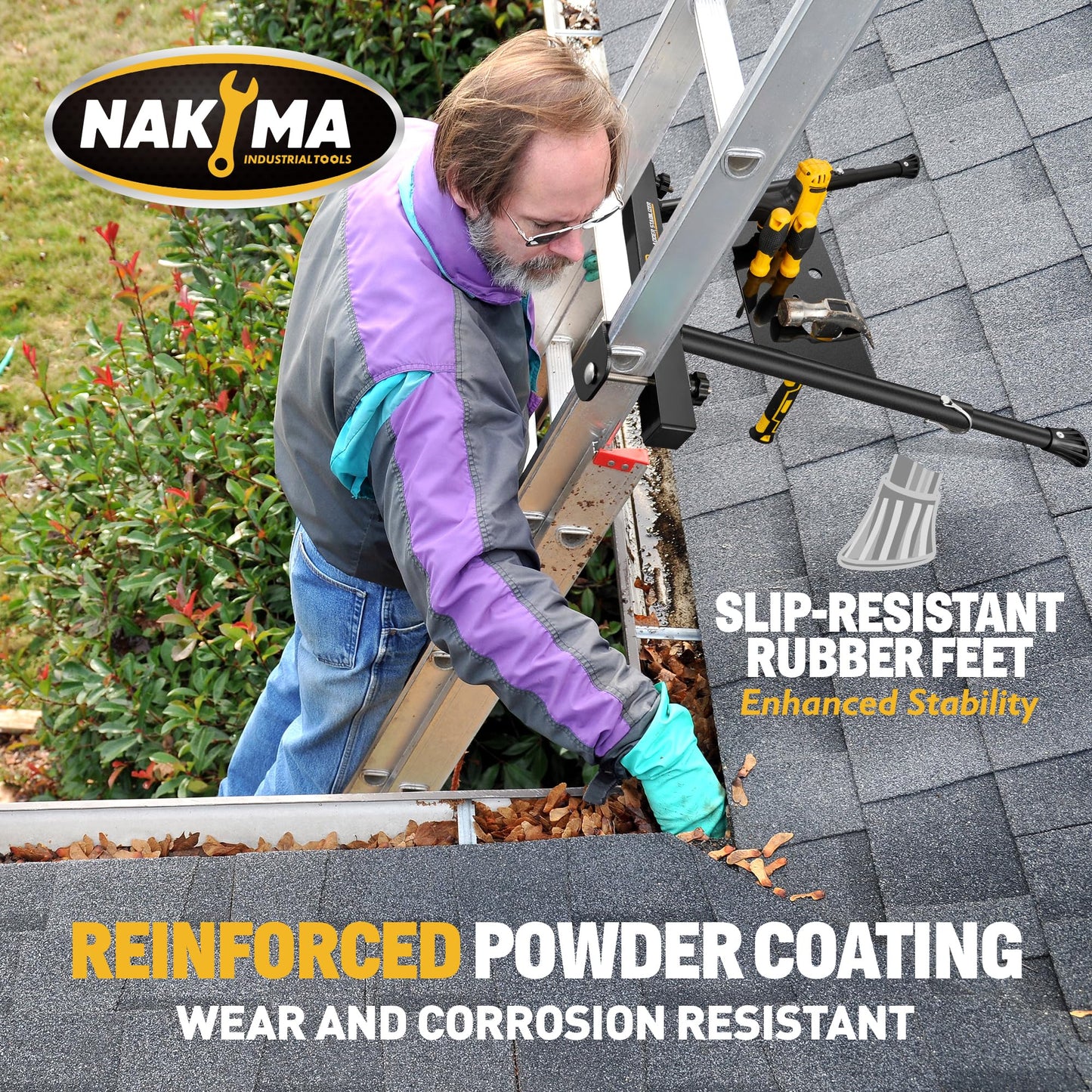 Nakyma Ladder Stabilizer, Ladder Stabilizer for Roof, Wall Ladder Standoff Aviation Grade Aluminium, Adjustable Leg 22-29.5" Ladder Stabilizer withstands 300 LBS Weight Rating