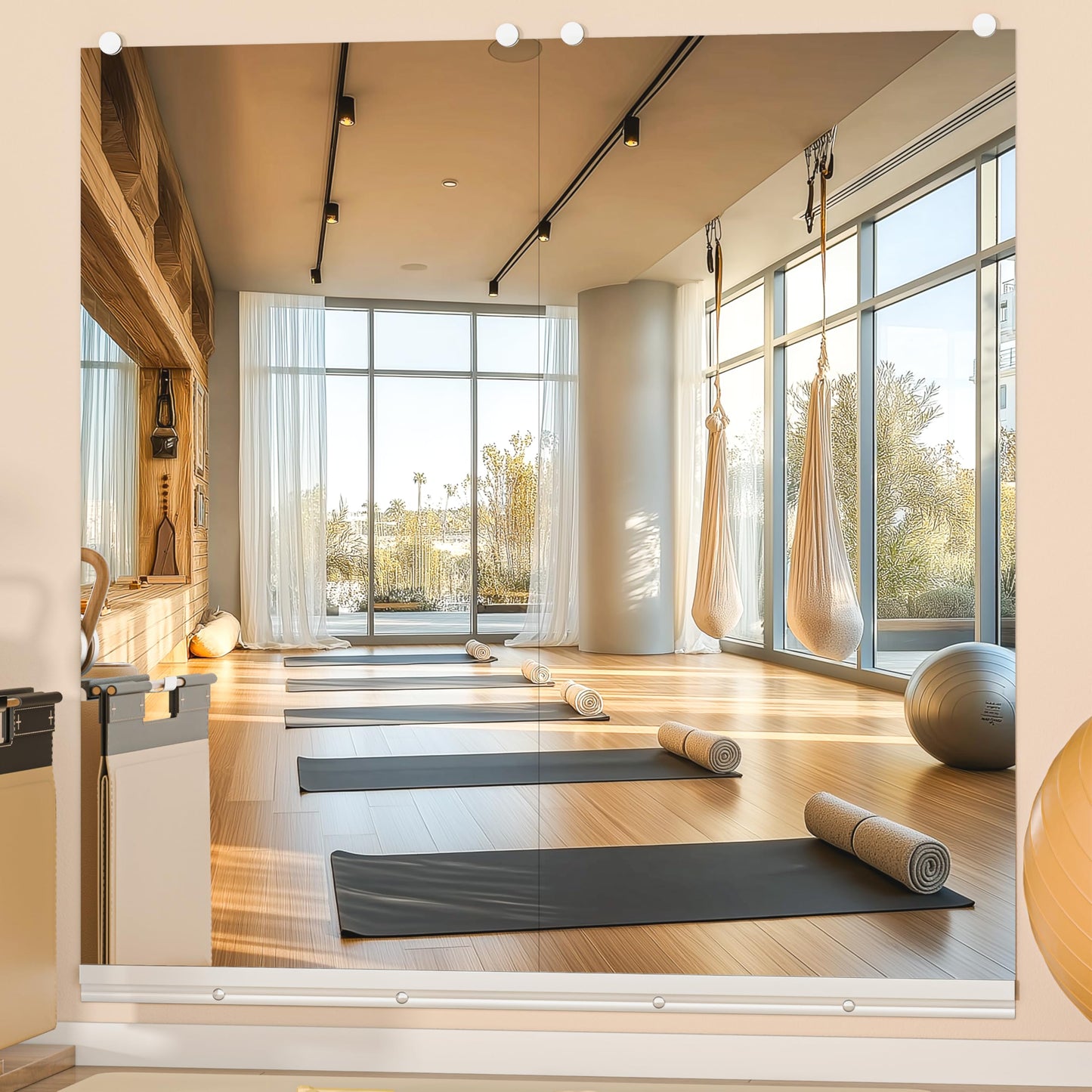 Hasipu Home Gym Mirror, 48"x24" Each, 2-Pack Frameless Wall Mounted Mirrors with Glass Clamps & 1 Aluminum Rail, Large Body Mirror for Home Gym, Yoga Studio, Bedroom, Silver Tempered Glass